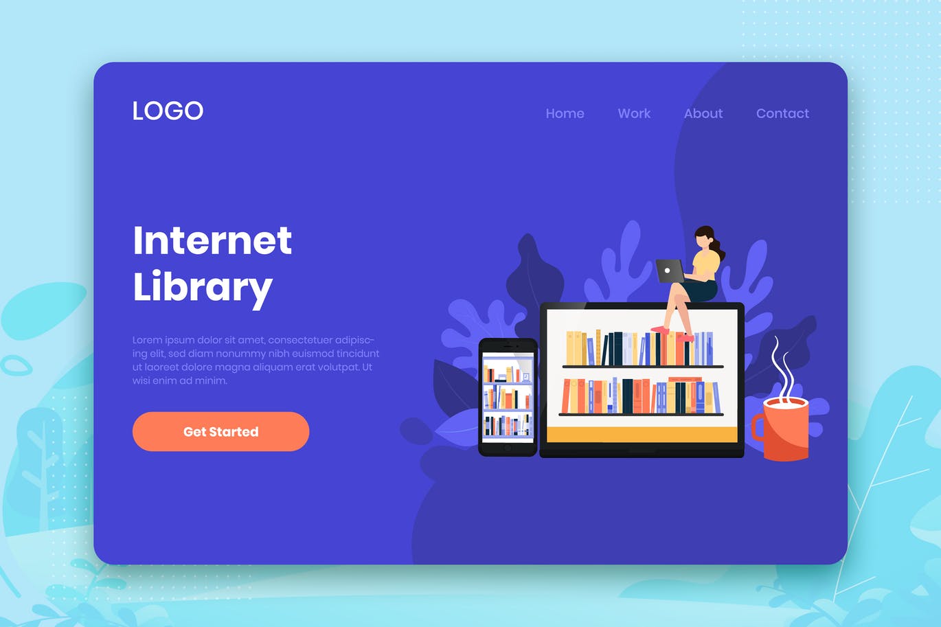 互联网电子图书库/图书馆网站着陆页设计模板 Internet Library landing page template