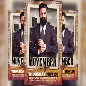 商务风格人物海报设计模板 Movember Party Flyer Template