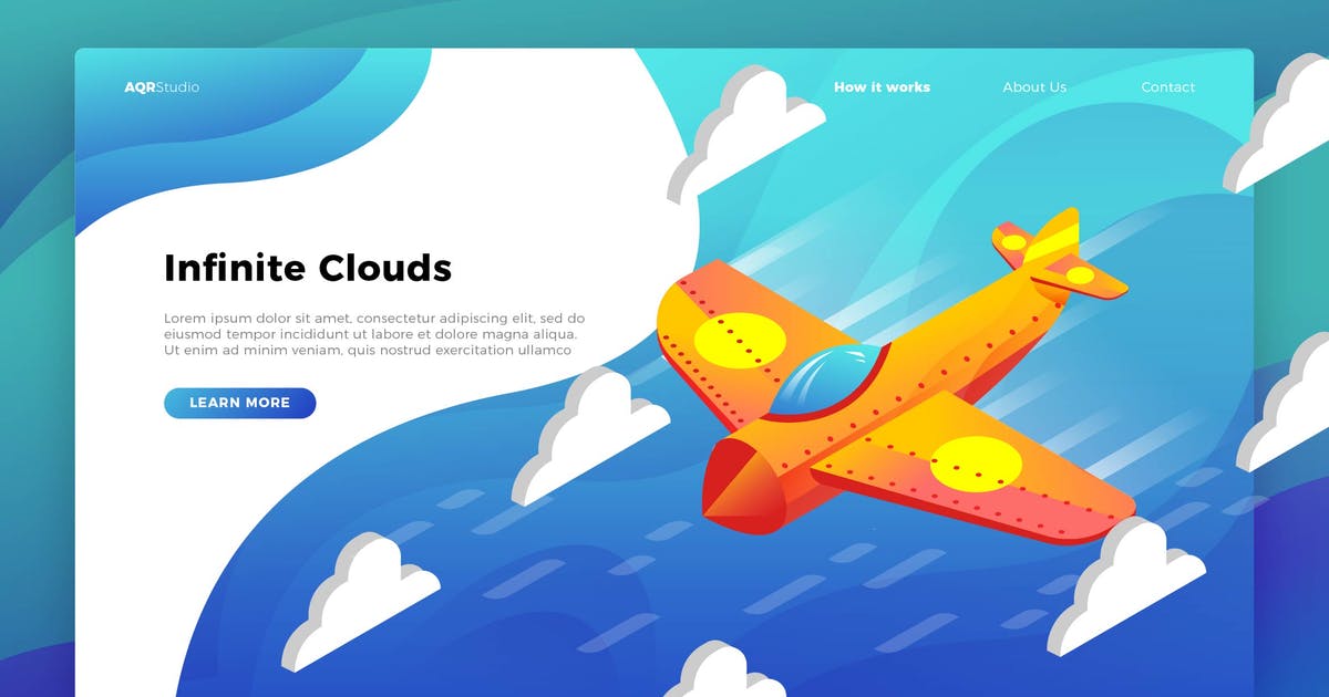 飞机概念插画网站Banner&着陆页设计模板