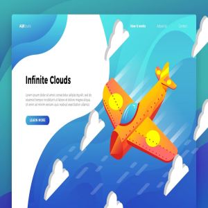 飞机概念插画网站Banner&着陆页设计模板
