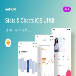 iOS手机数据统计类APP应用UI界面设计SKETCH模板v2 Awesome iOS UI Kit – Stats, Charts Vol. 2 (Sketch)