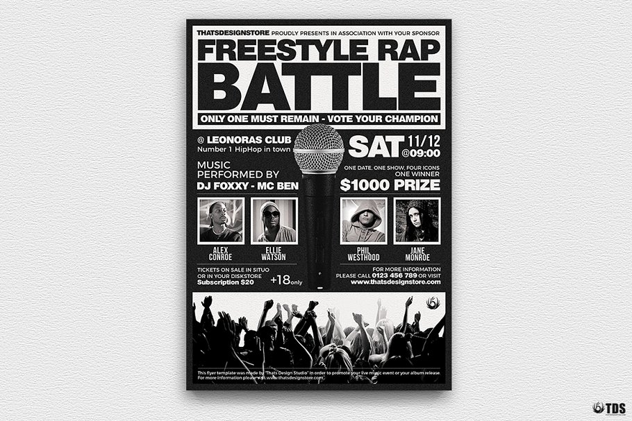 即兴说唱饶舌音乐海报PSD传单模板V4 Freestyle Rap Battle Flyer PSD V4