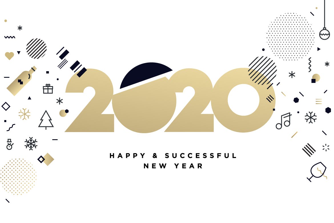 圣诞节&2020年新年主题创意数字矢量插画设计素材v4 New Year 2020 Business Greeting Card