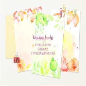 暖色调水彩婚礼请柬素材剪贴集 Watercolor Clipart Wedding Invites
