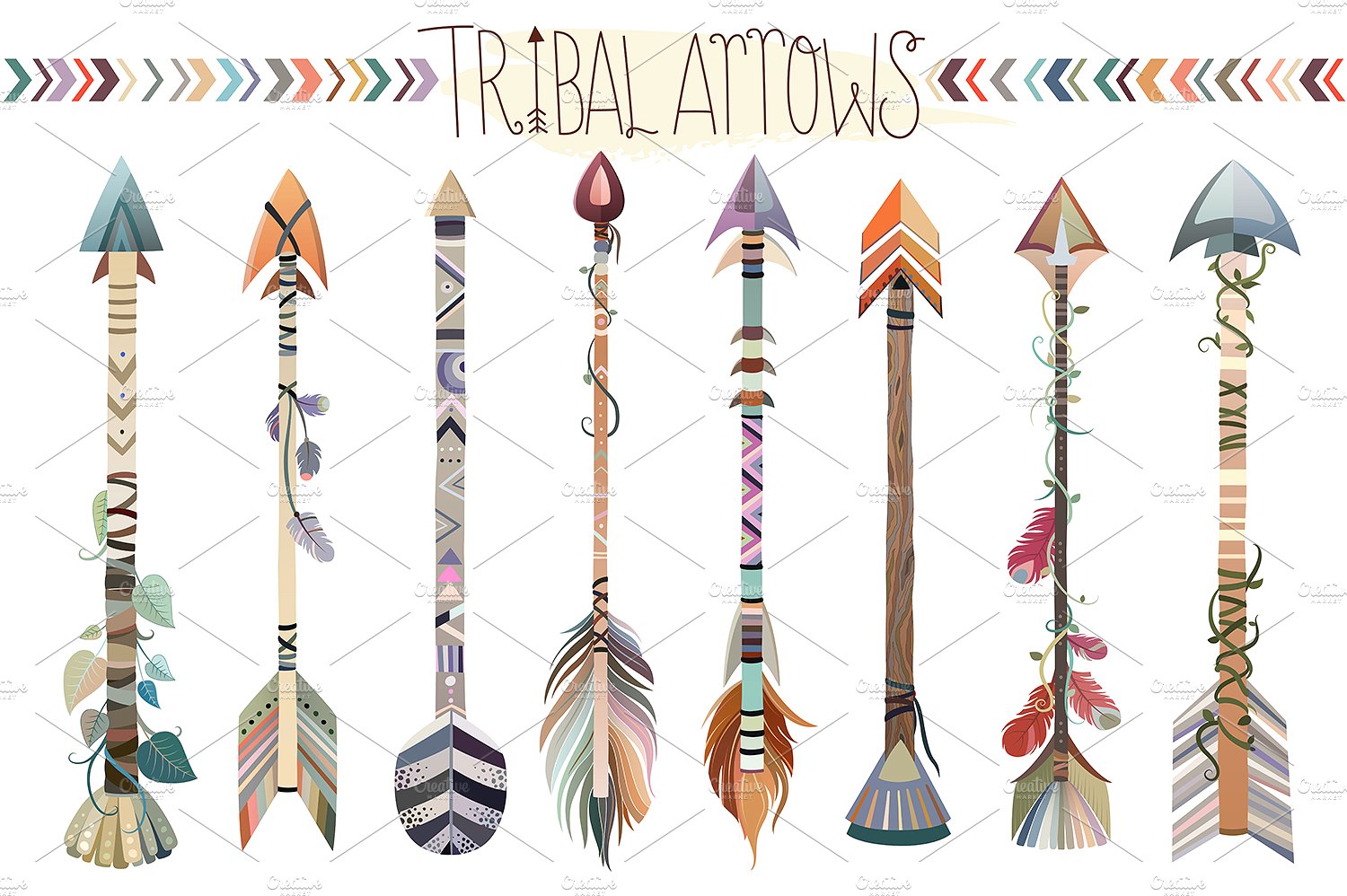 原始部落独特箭头矢量png，jpg素材集  Tribal Arrows Vector PNG, & JPG Set