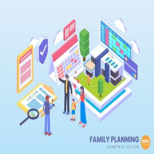 家庭未来规划主题等距概念矢量插画 Isometric Future Family Planing Vector Concept