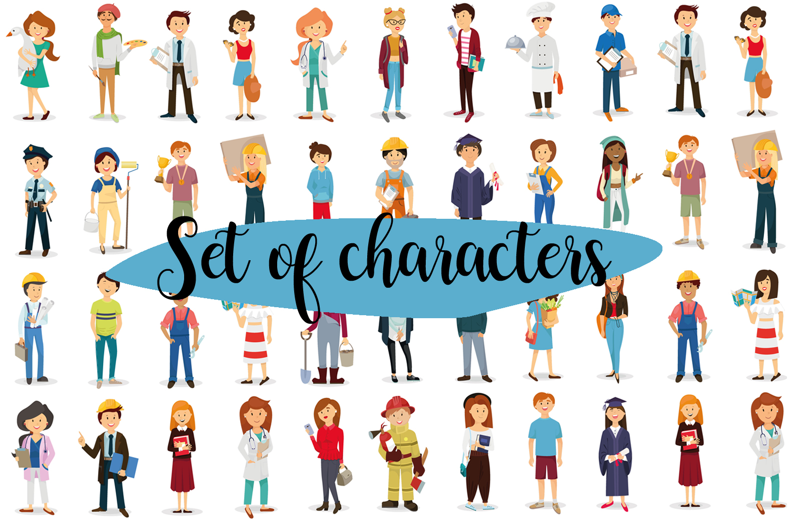 40+卡通职业形象矢量图标 Set of characters
