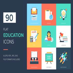 90枚教育培训主题扁平风格图标 90 Education Flat Icons