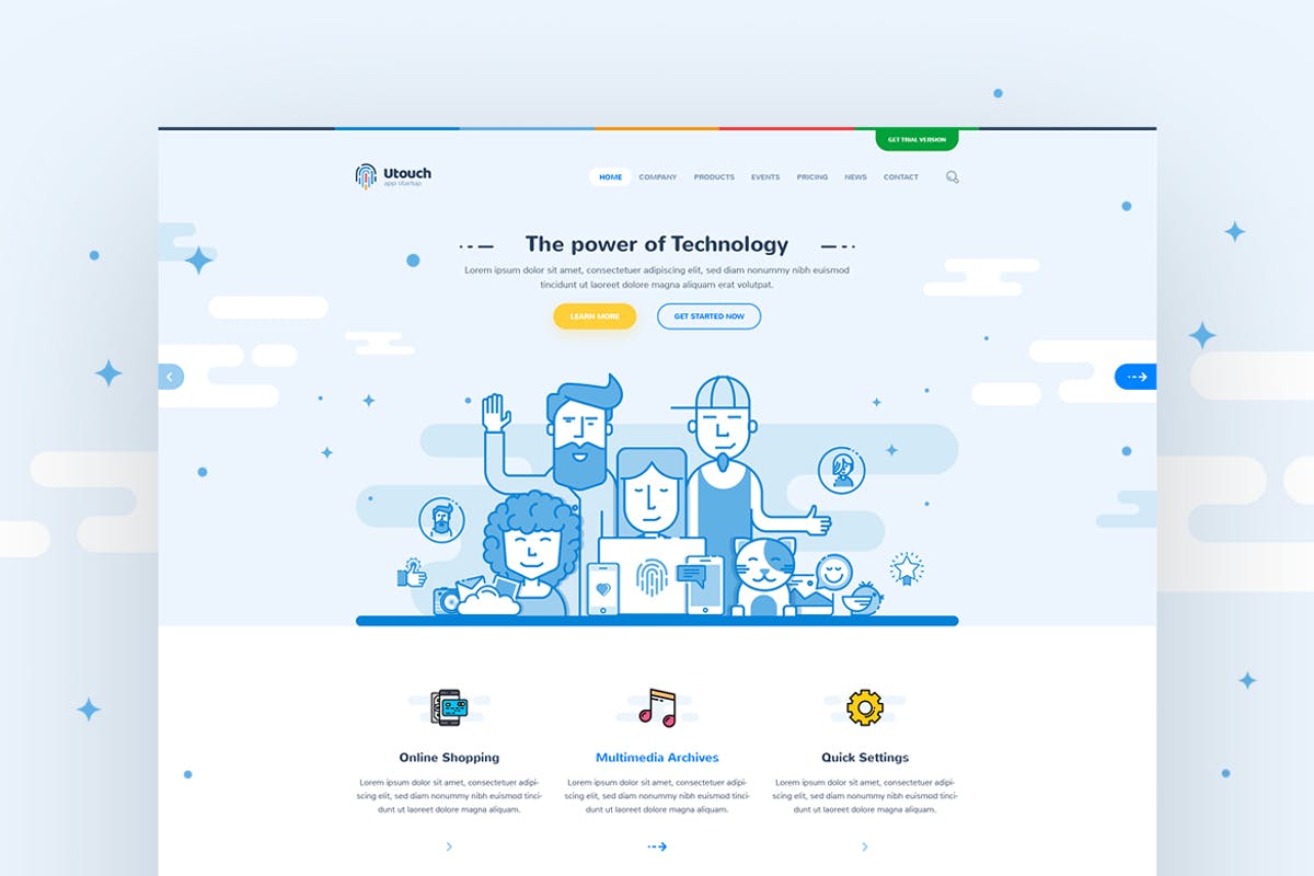 创意APP应用项目官网设计PSD模板 Utouch – App Startup Website PSD Template