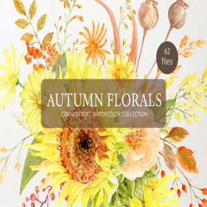 秋天花卉水彩绘画艺术设计素材 Watercolor Autumn Florals Collection