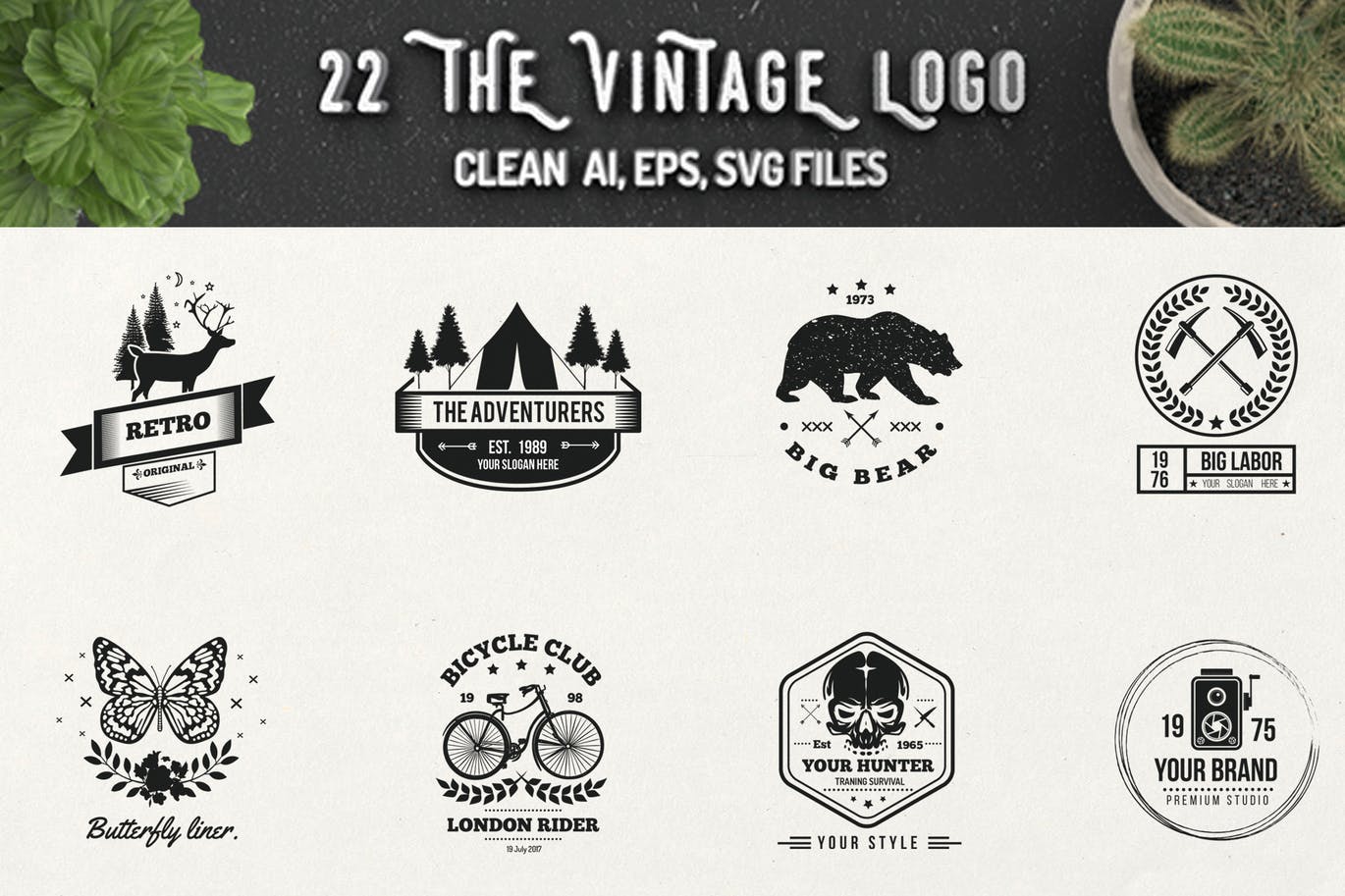 高品质的时尚高端多种风格的复古logo标志设计模板