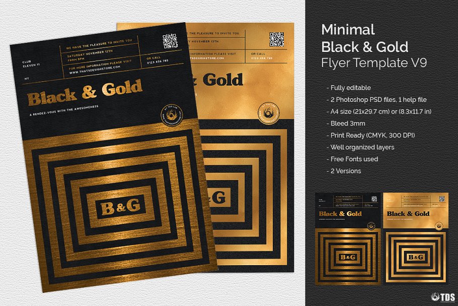 极简主义黑金配色传单PSD模板v9 Minimal Black Gold Flyer PSD V9