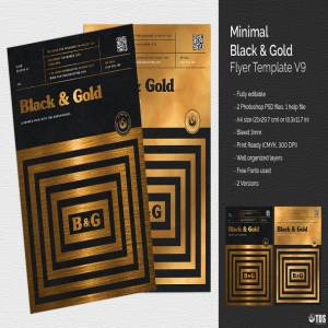 极简主义黑金配色传单PSD模板v9 Minimal Black Gold Flyer PSD V9