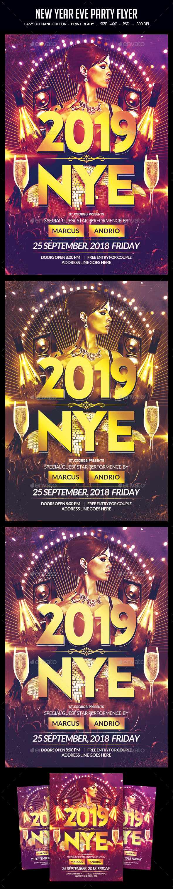 独特的新年前夜派对海报模板 New Year Eve Party Flyer [psd]