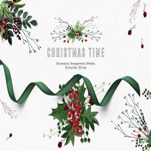 圣诞节主题手绘花卉素材集 Christmas Time Collection