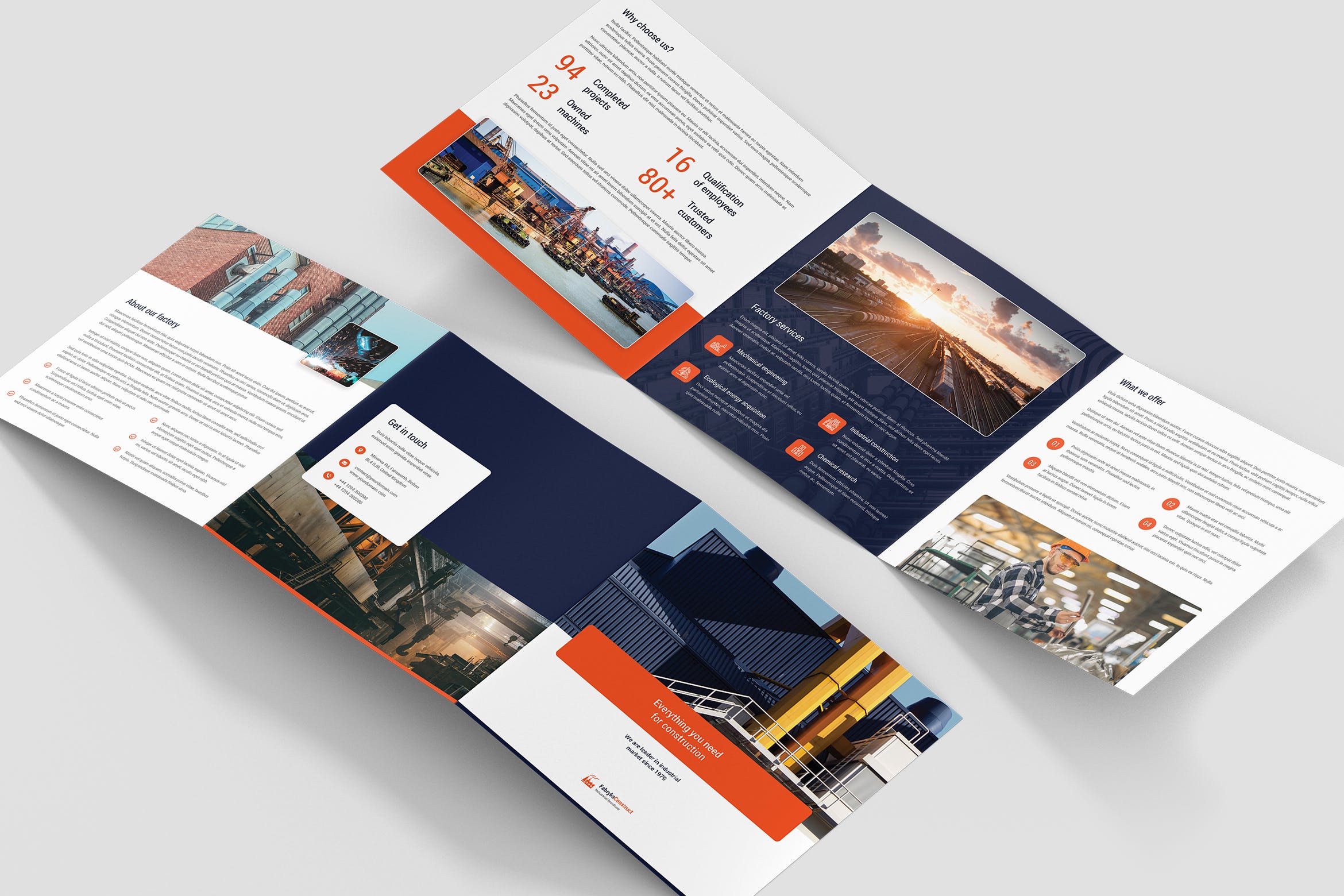 大型生产企业工厂简介三折页宣传单设计模板[横版设计] Brochure – Factory Tri-Fold Square