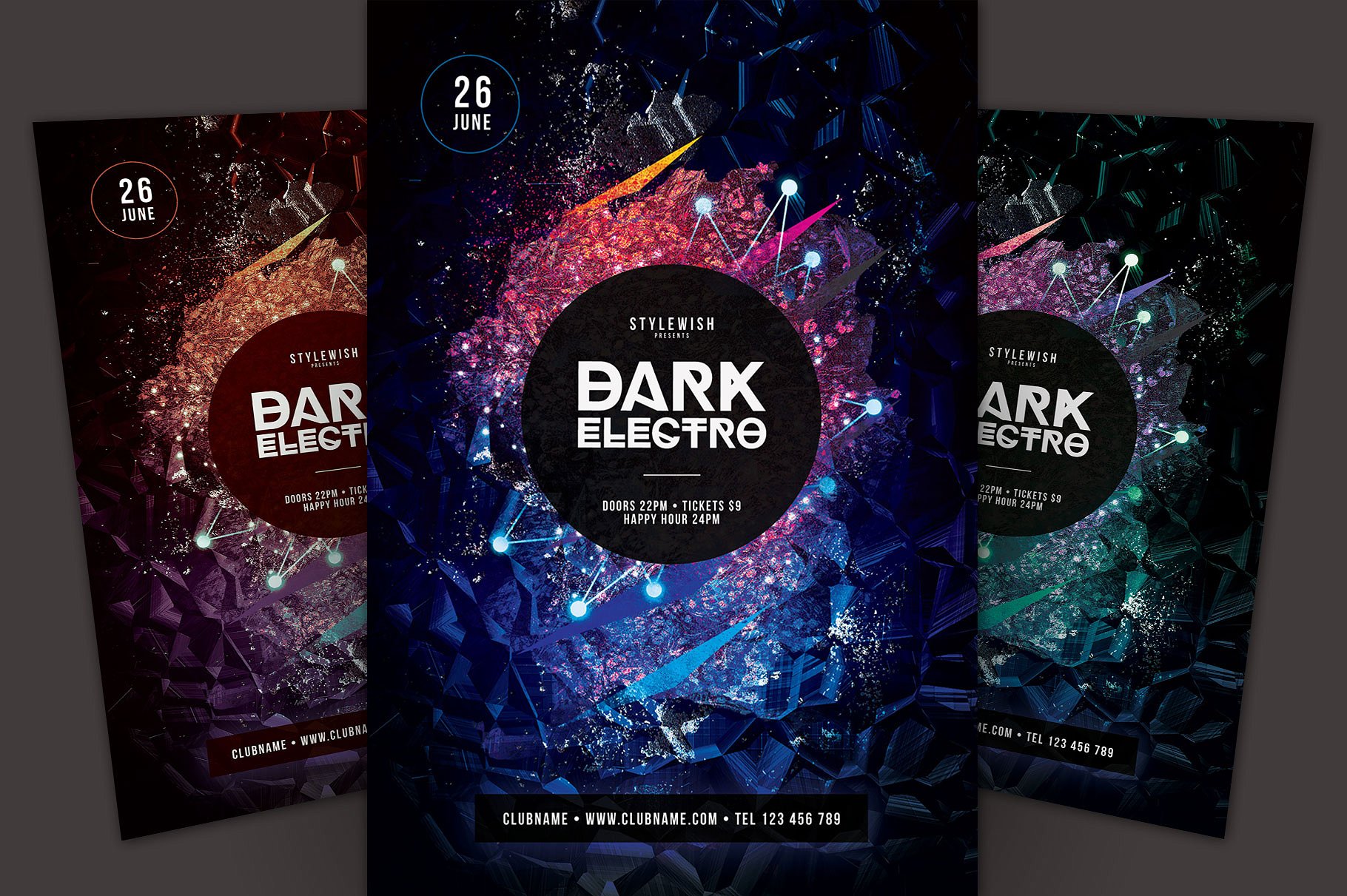 暗黑色调酷炫电子音乐活动海报传单模板 Dark Electro Flyer Template