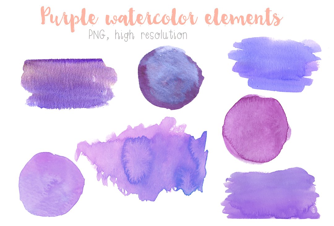 手绘紫色水彩渲染元素 Purple watercolor elements clip art