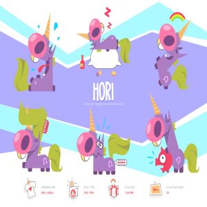 手绘独角兽卡通形象设计PNG素材 Hori