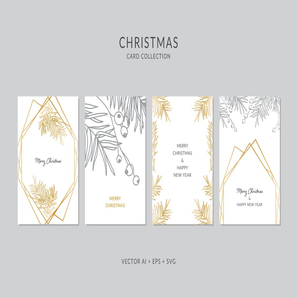 圣诞元素装饰艺术圣诞节贺卡矢量设计模板集v6 Christmas Greeting Card Vector Set插图