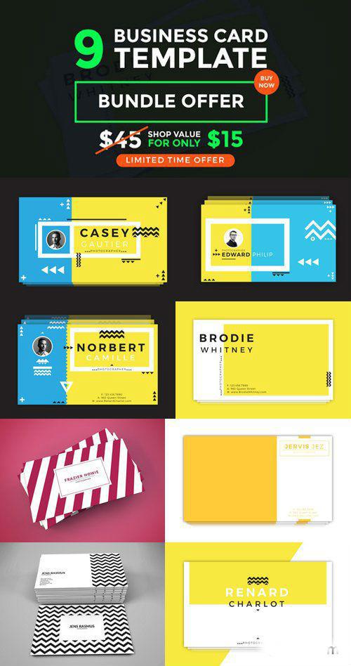 9个高端时尚商务新孟菲斯风格名片模板（psd&ai）