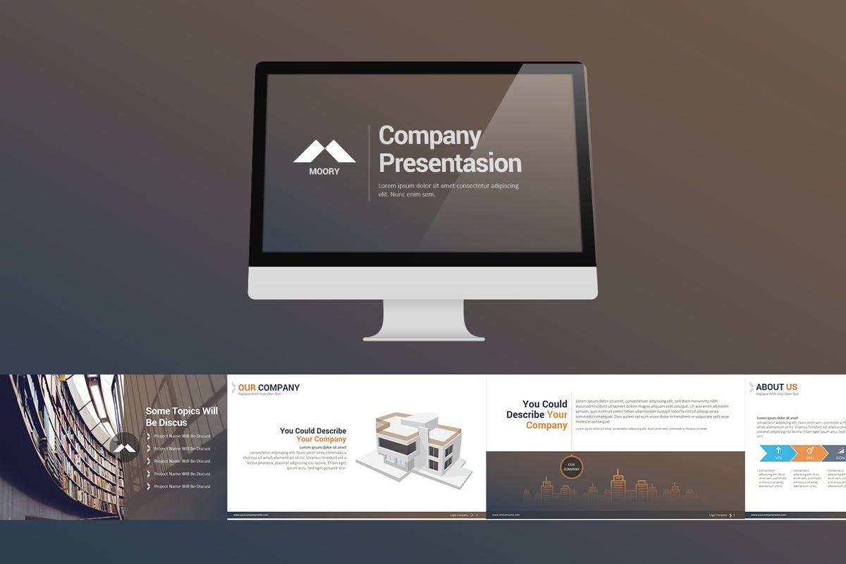 企业和商业宣传Keynote幻灯片模板 Moory Company Keynote Templates