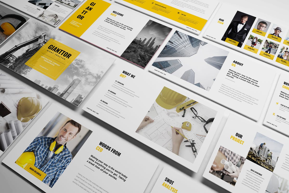 工程施工企业介绍PPT模板素材 Construction Powerpoint Template