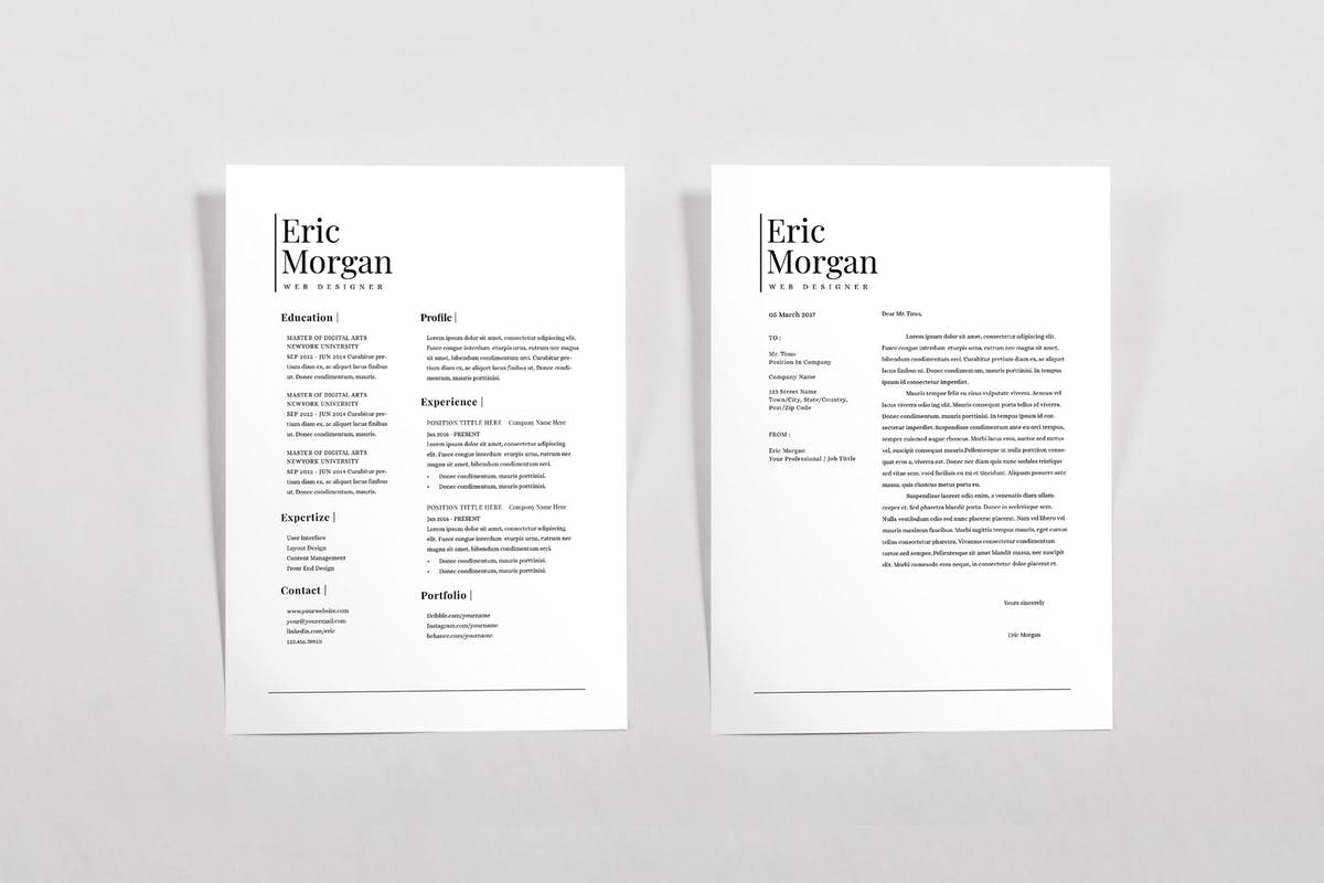 超级简约风格个人简历&介绍信模板 Resume & Letterhead