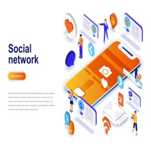 社交媒体新媒体场景等距概念插画 Social Network Isometric Concept