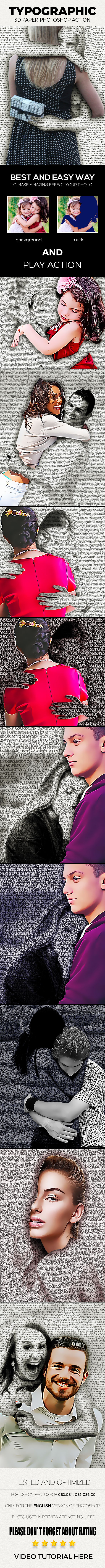 3D报纸遮罩特效PS动作下载 Typographic 3D paper Photoshop Action [atn]