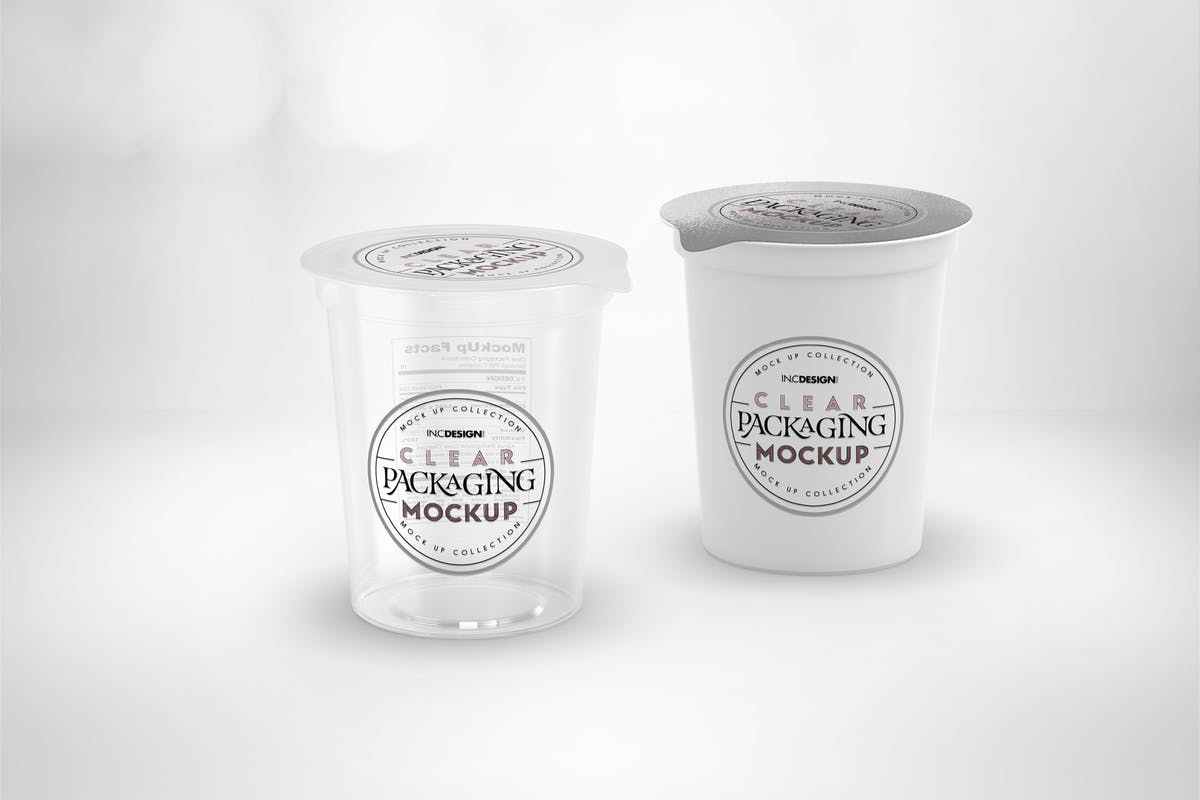 透明薄膜密封一次性冷饮杯包装设计样机 Clear Film Sealed Cup Packaging Mockup