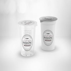 透明薄膜密封一次性冷饮杯包装设计样机 Clear Film Sealed Cup Packaging Mockup