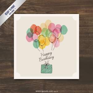 小清新生日贺卡 Watercolor Birthday Present with Balloons