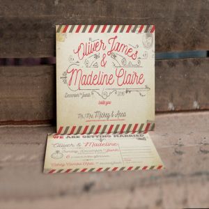 复古航空邮件婚礼请柬设计模板 Vintage Airmail Wedding Invitation