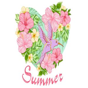 热带花卉与鸟矢量插画素材 Tropical Flowers and Bird