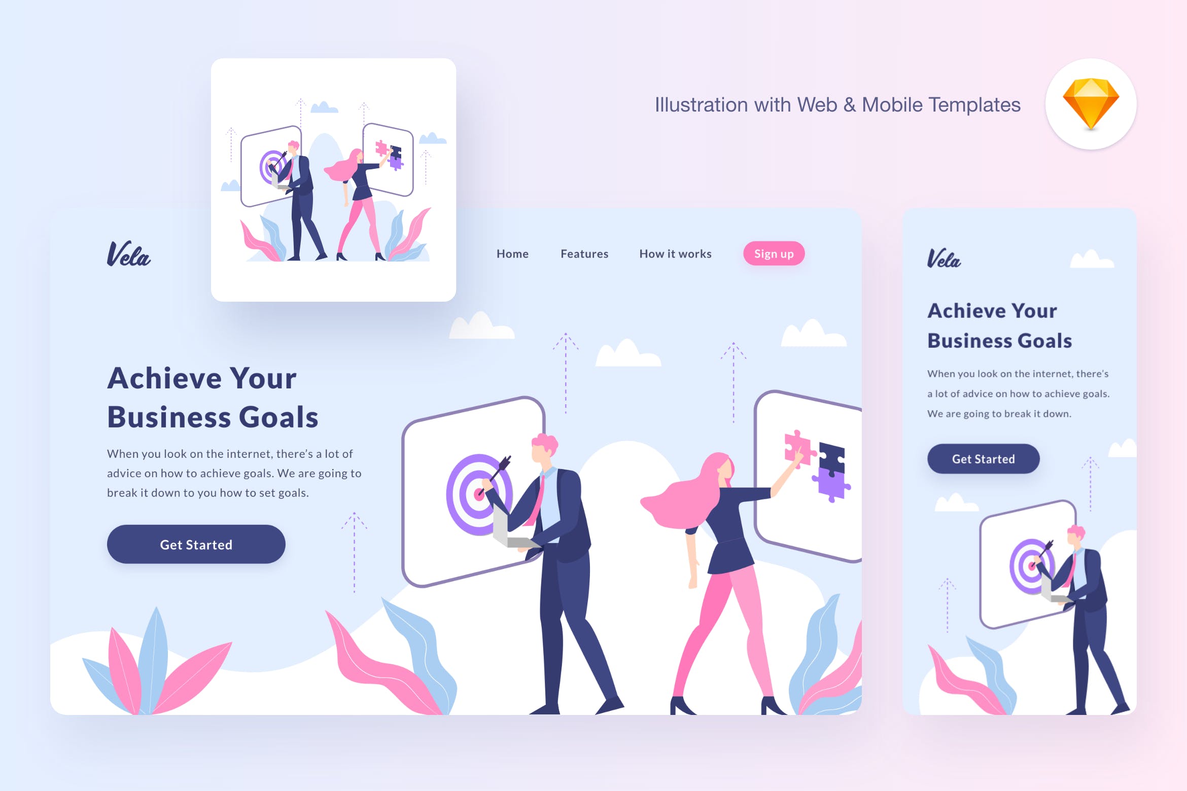 项目计划网站矢量插画设计素材[SKETCH&SVG] Vela mission illustration (Sketch, SVG)