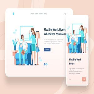 弹性工作时间主题APP&Web矢量插画 Flexible Work Hours Illustration – Website Header