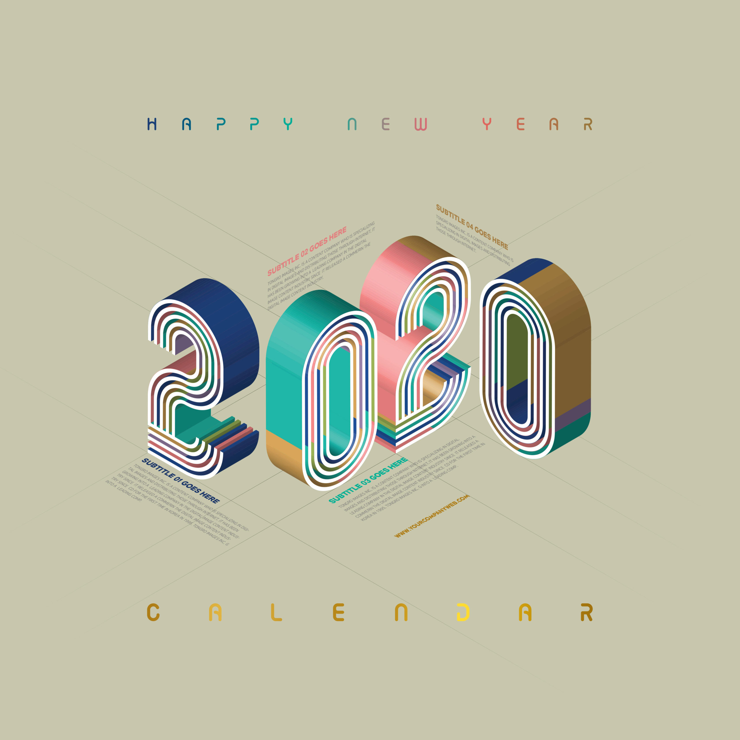 3D条纹字体2020新年主题海报设计素材