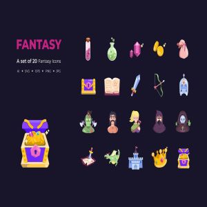 20个梦幻卡通世界主题矢量图标 20 Fantasy Icons