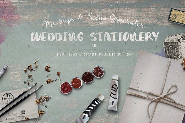 色彩斑斓古朴婚礼巨无霸场景样机模板 Wedding Stationery Hero Image