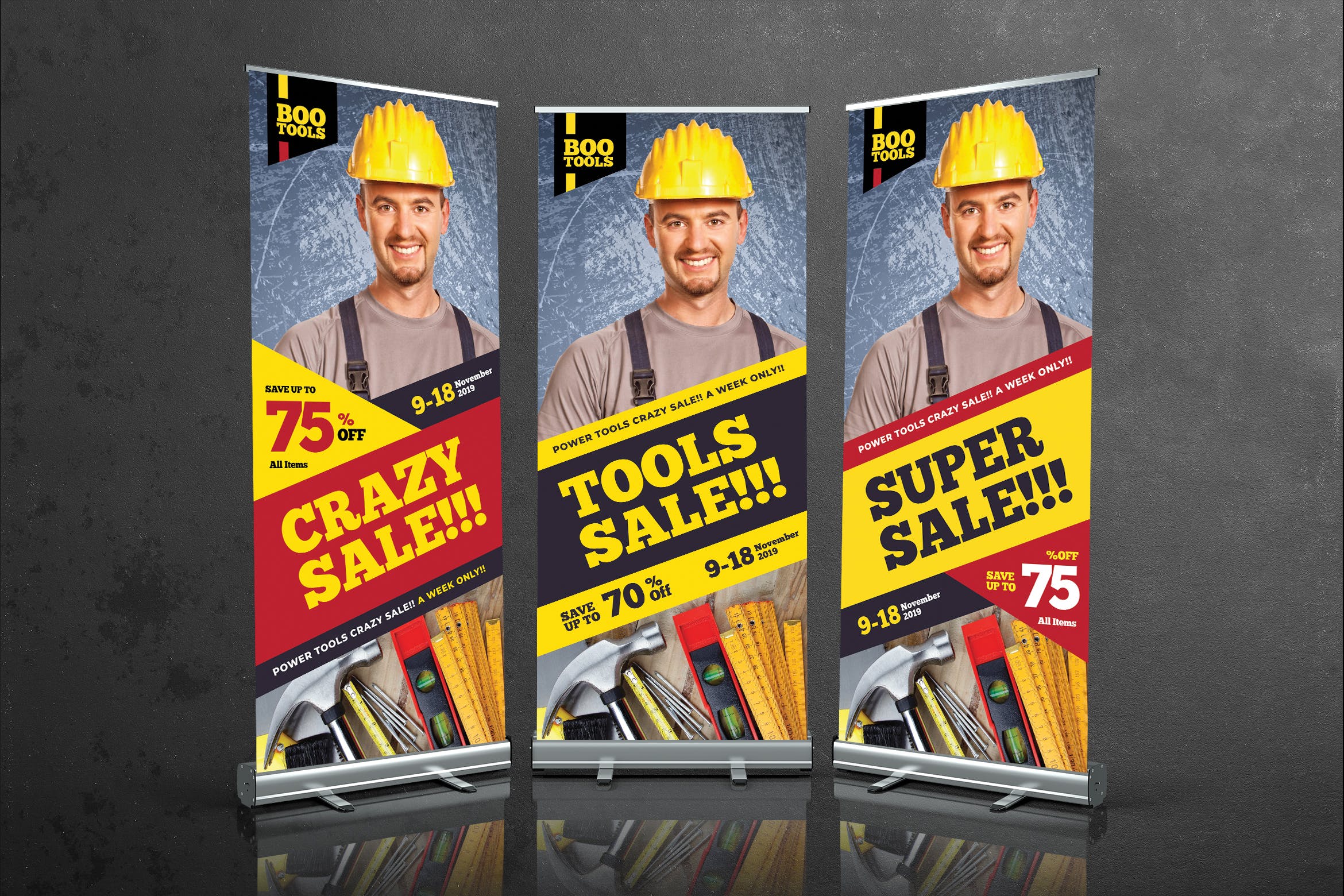 五金工具销售X展架广告设计模板 Tools Sale Roll Up Banner