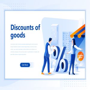 优惠促销活动网站设计矢量插画 Discounts Goods Flat Landing Page Header