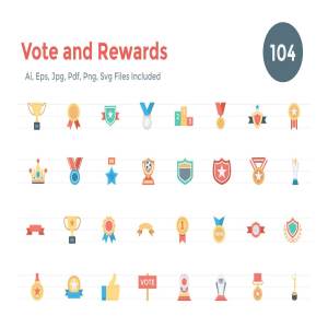 扁平风格投票&奖项主题图标集 104 Flat Vote and Rewards Icons