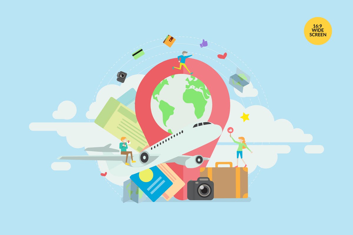 暑假旅行主题概念插画矢量素材 Summer Holiday Travel Vector Concept Illustration