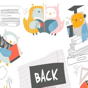 可爱卡通猫头鹰开学季设计矢量插画素材 Vector cute frame composed of cute owls with books