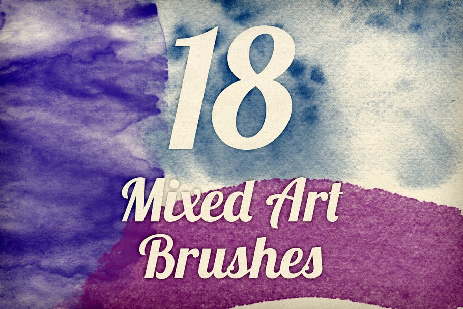18款高分辨率水彩纹理PS笔刷 Mixed Art Brush Pack 1
