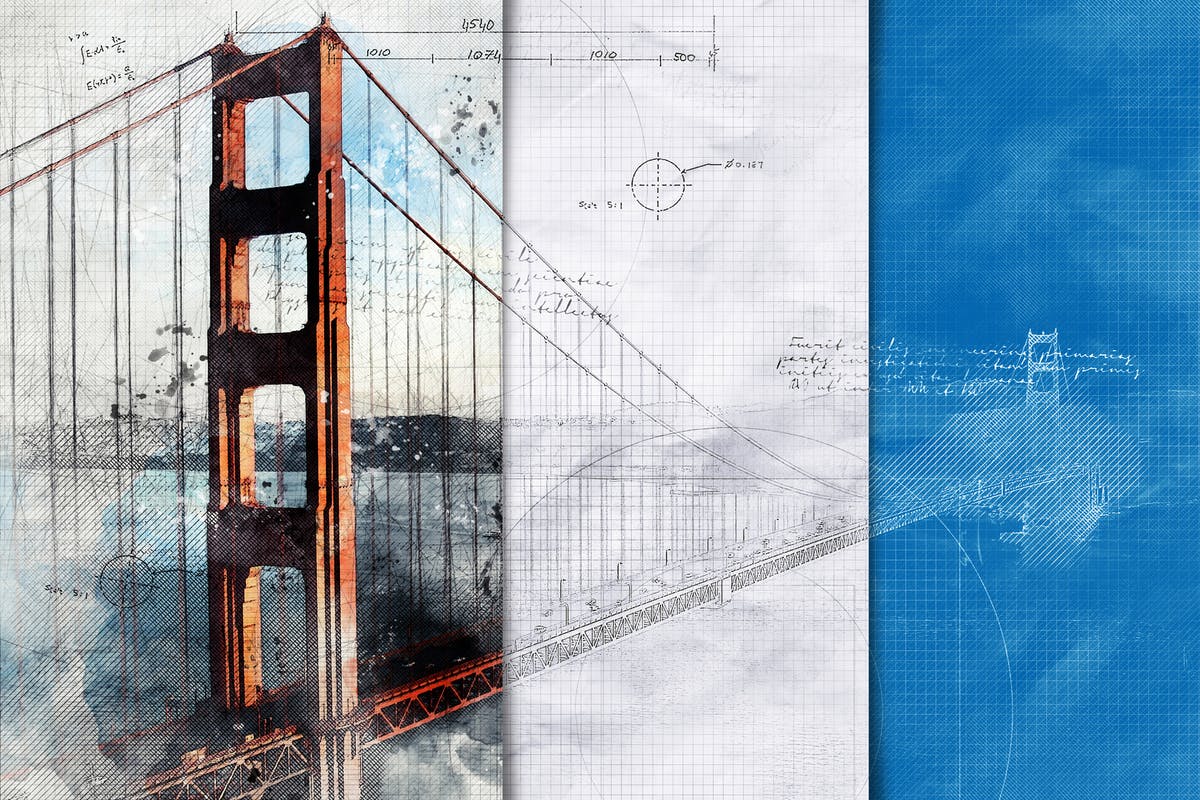 建筑素描效果一键生成PS动作 Architecture Sketch and Blueprint Photoshop Action