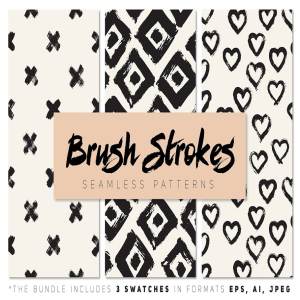 笔刷手绘图案花样纹理 Brush Strokes Seamless Patterns