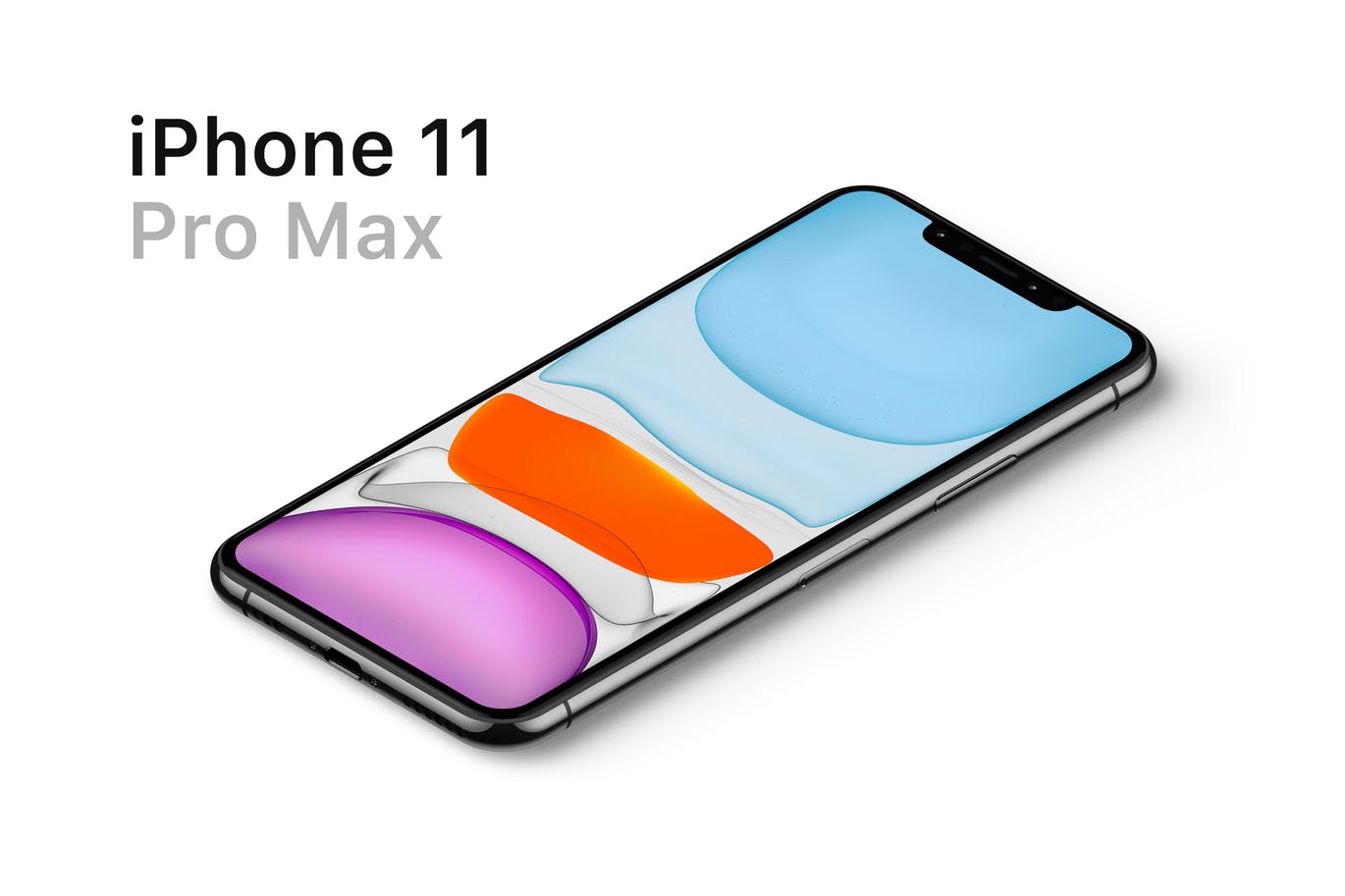 iPhone 11 Pro Max手机45度俯视图屏幕设计预览样机模板 iPhone 11 Pro Max Mockup