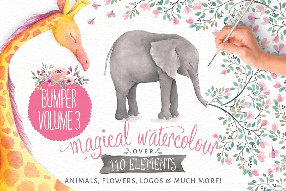 水彩动物&花卉插画合集 Watercolor animals & flowers vol 3